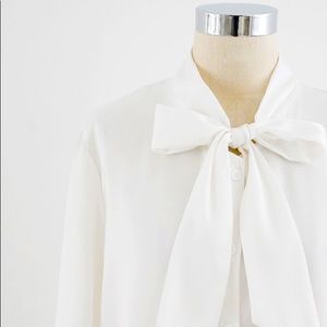 Bowknot Tie Neck Button Down Shirt in White
